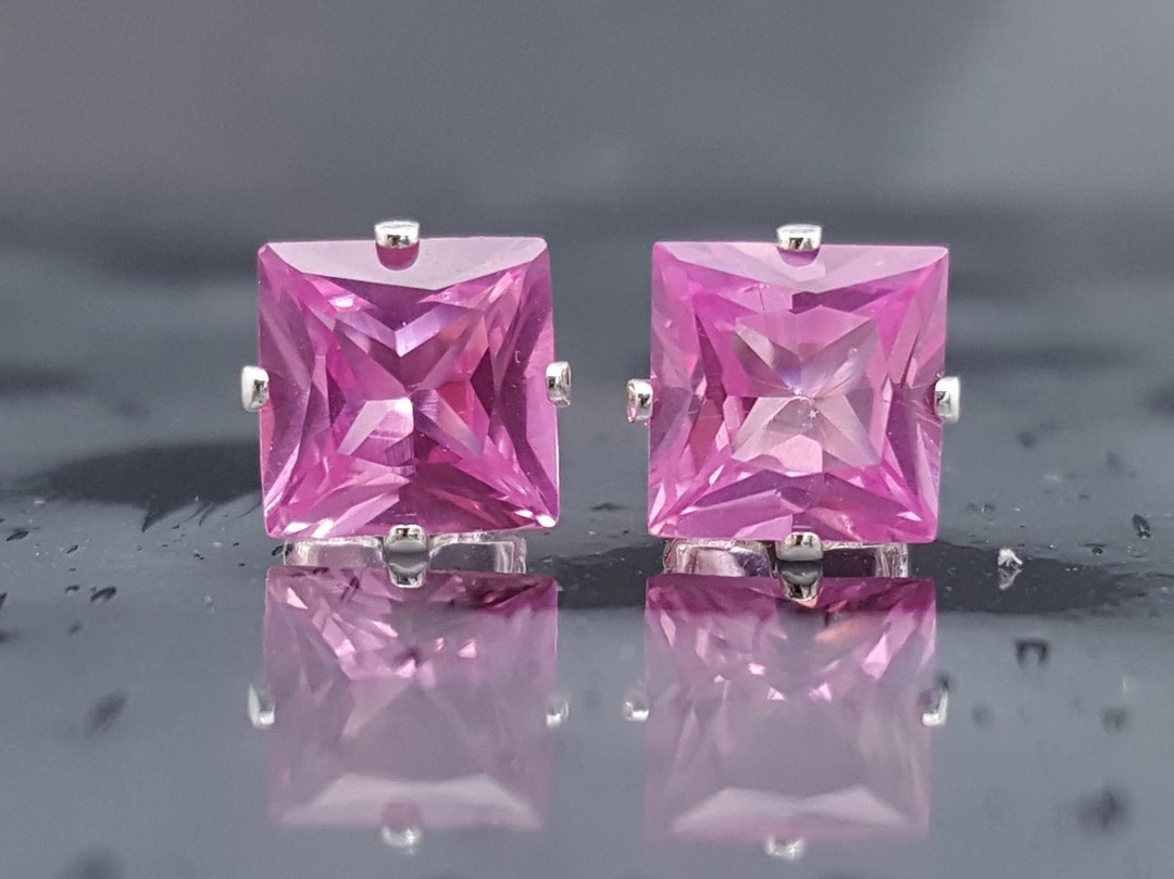Pink Sapphire Princess Cut Stud Earrings - Etsy