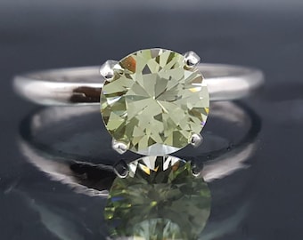 Light Green CZ Silver Solitaire Engagement Ring