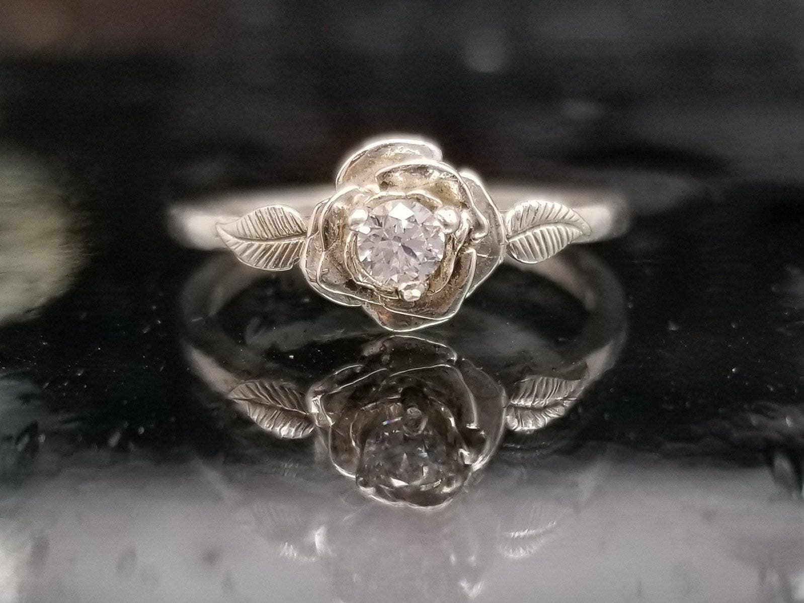 Diamond CZ Rose Petal Flower Ring Etsy Australia