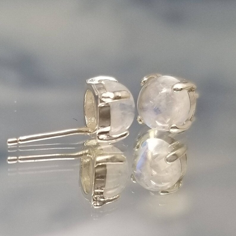 moonstone stud earrings 4 mm round cab Gemstone 925 Sterling Silver jewelry