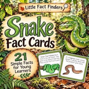 Snake Fact Cards for Kids | Reptile Learning | Preschool Science Printable (Digital Download)