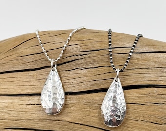 The Tiffany Necklace - Sterling Silver Puff Hammered Teardrop Necklace