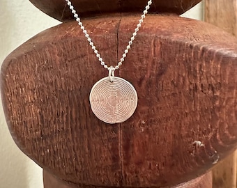 Labyrinth Fine Silver Medallion on Sterling Silver Diamond Cut Ball Chain. Meditation.