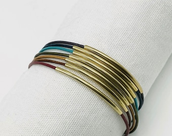 The Joni Bracelet in Gold - Minimalist Genuine Leather cord and Gold Filled Bracelet