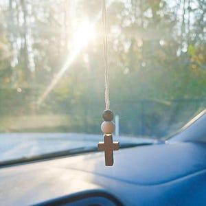 Wood car cross, Rearview mirror cross, Small cross car charm, Christian rearview mirror hanging, Gift for car, New car cross, New driver
