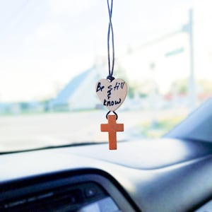 Car mirror cross, Cross car charm, Christian rearview mirror hanging, Wood car cross, Car cross Be still know heart charm, Mom gifts