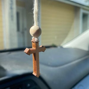 Car mirror cross, Cross car charm, Christian rearview mirror hanging, Wood cross, Dad, Father’s Day gift, Bead car cross, Small car cross
