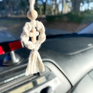 Car mirror cross, Car charm, Christian rearview mirror hanging, Car cross, Car gifts, Macrame car cross, Birthday gift, Car hanging
