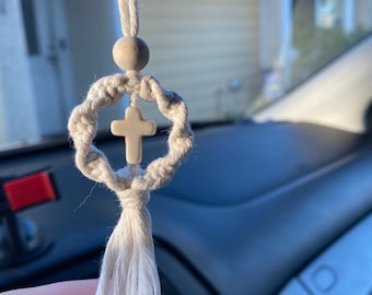 Car mirror cross, Cross car charm, Christian rearview mirror hanging, Mini car cross, Mom Car gifts, Macrame car cross, Back to school charm