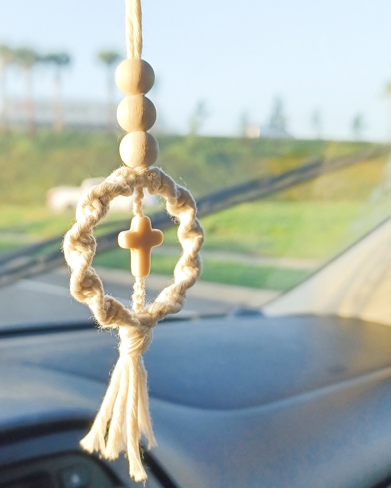 Macrame Car Cross: Christian Rearview Mirror Charm - Etsy