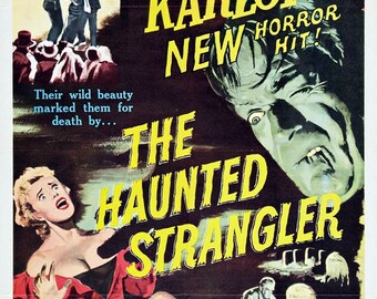 The Haunted Strangler Reproduced A4 Size Cinema Poster Of The 1958 Film Starring Boris Karloff & Jean Kent