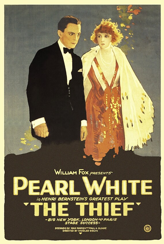 Reproduced A4 Size Cinema Poster of the 1920 Silent Film, the Thief.  Starring Pearl White & Charles Waldron - Etsy
