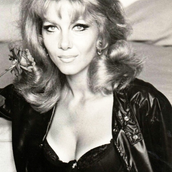 Black and White Photograph Of Polish Born, British Seductive Female Horror Film Actress,  Ingrid Pitt