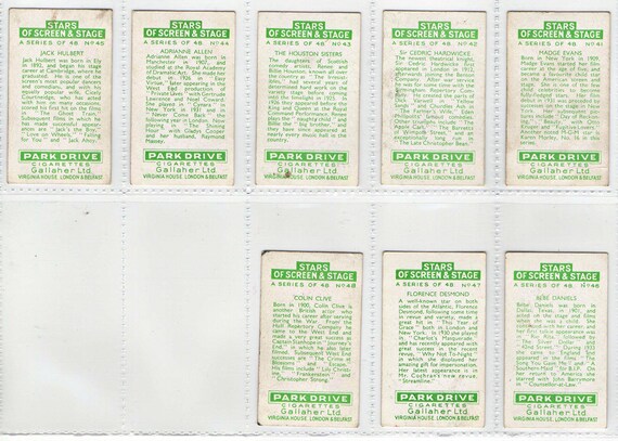British Cigarette Card Set 48 Cards Stars Of Screen Etsy