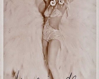 Gereproduceerde ansichtkaart Publiciteitsposter van de prachtige Music Hall Entertainer, Josephine Baker. (De zwarte Venus in bikini) Parijs 1931