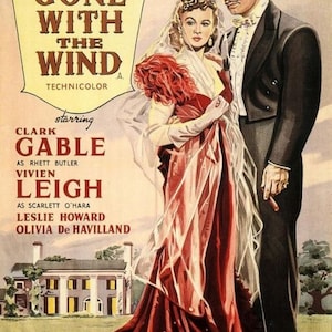 Reproduced A4 Size Classic Photo Film Poster of Gone With The Wind. Starring Clark Gable & Vivien Leigh