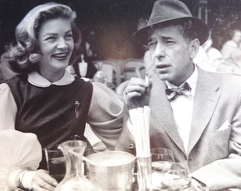 Black and White Reproduced Press Photograph Of Film Star Lauren Bacall With Humphrey Bogart