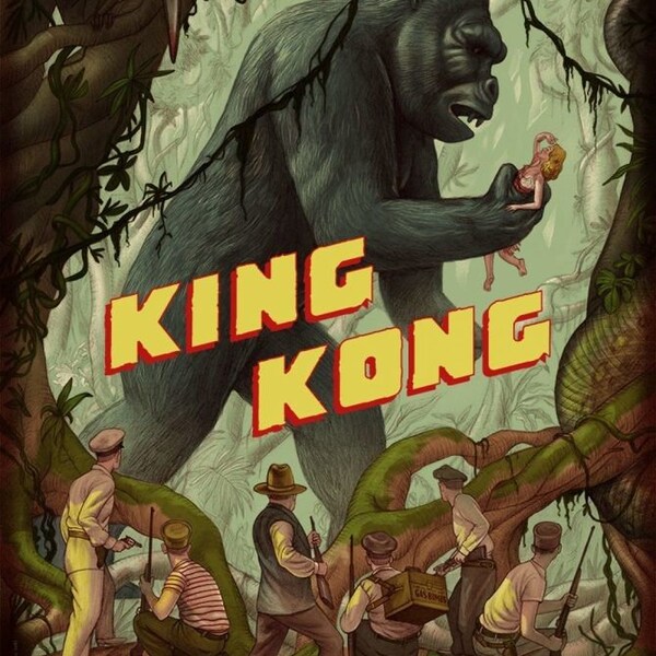 Copy of 1933 Horror Film Poster "King Kong".  Starring Fay Wray & Robert Armstrong.  An A4 Size Poster. (Type 2)