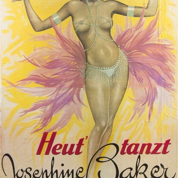 Reproduced  1940s Postcard Type Publicity Film Poster of the Beautiful, Josephine Baker. (German Film Poster - Die Konigin von Paris).