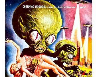 Copy of 1957 Horror Film Poster "Invasion of the Saucer-Men". Starring  Steven Terrell, Gloria Castillo, Frank Gorshin . An A4 Size Poster