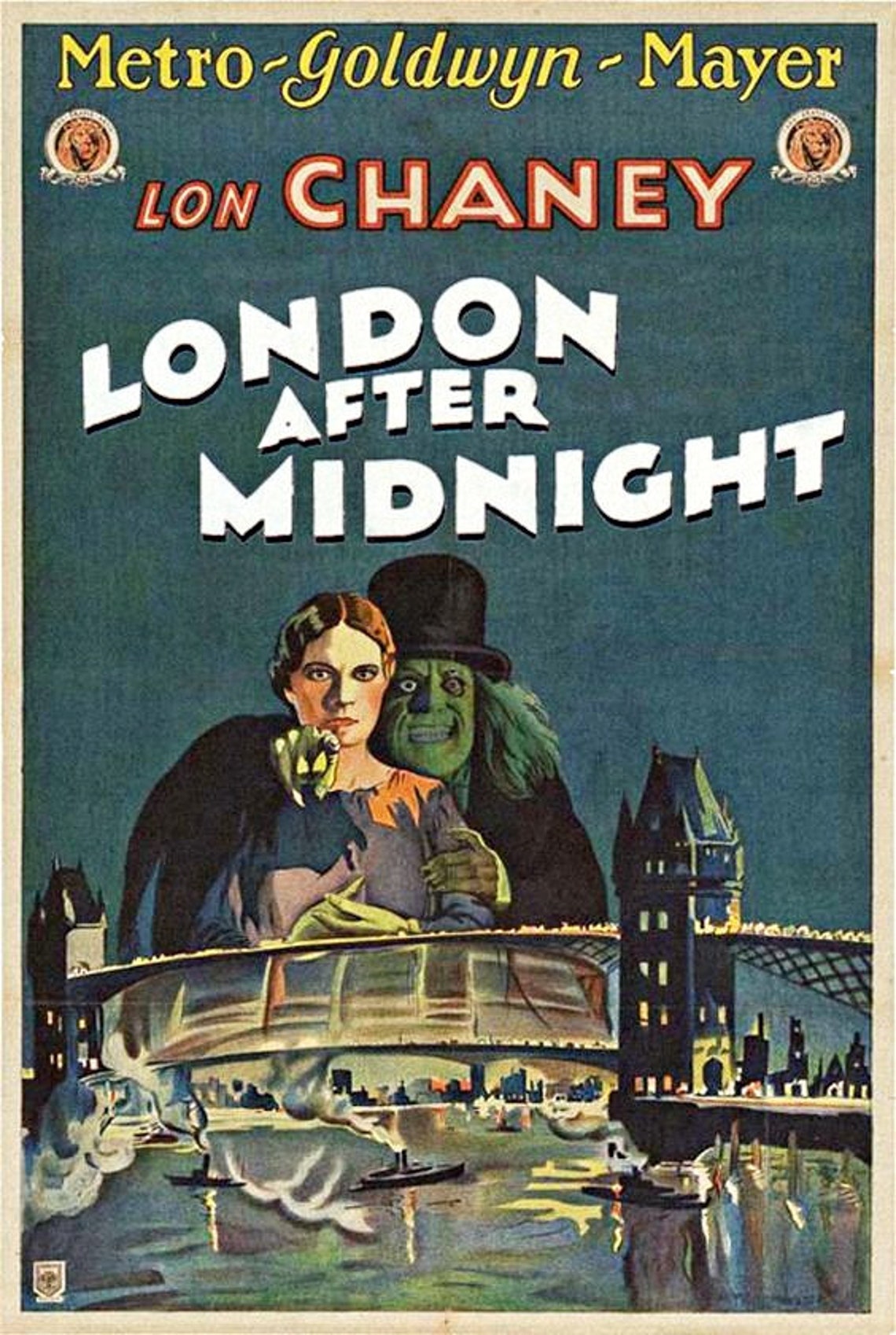 Copy of 1927 Film Poster london After Midnight. Starring Lon Chaney & Marceline Day. an A4 Size