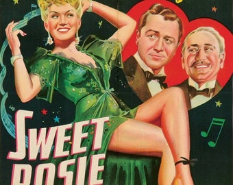 Reproduced A4 Size Movie Poster. The 1943 Film, "Sweet Rosie O'Grady"  Starring Betty Grable, Robert Young, Adolphe Menjou |