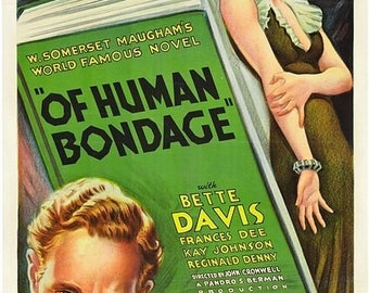 Reproduced A4 Size Cinema Poster Of The 1934 Drama Film, "Of Human Bondage". Starring Leslie Howard and Bette Davis.