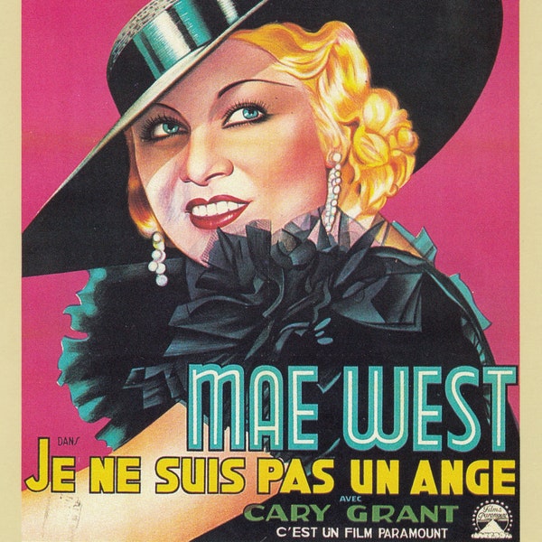 French Cinema Poster Postcard Of The 1933 Film I'm No Angel. (Je Ne Suis Pas Un Ange). Starring Mae West & Cary Grant.