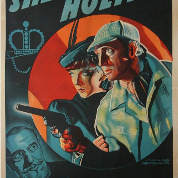 Copy of 1939 Film Poster "The Adventures of Sherlock Holmes".  Starring Basil Rathbone Nigel Briuce & Ida Lupino.  An A4 Size Poster.