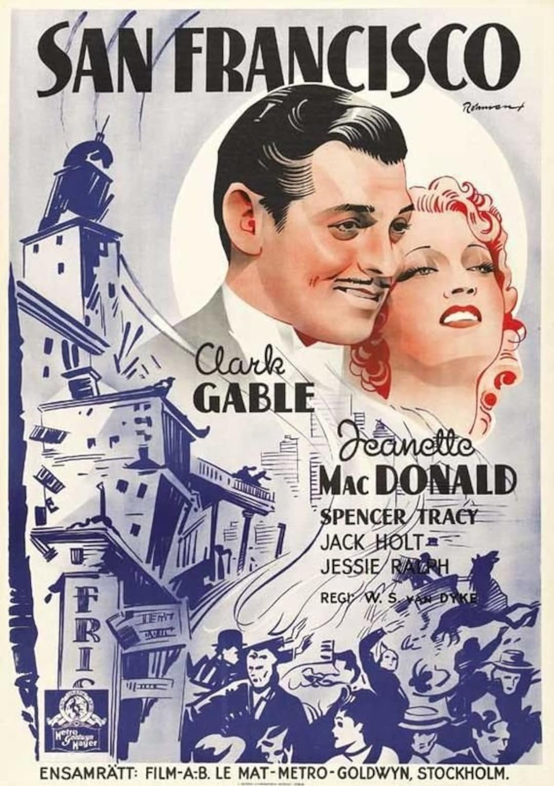 Copy of 1936 Film Poster san Francisco. Starring Clark Gable &
