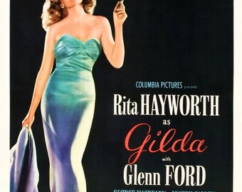 Reproduced A4 Size Cinema Poster Of The 1946 Film Gilda. (Rita Hayworth and Glenn Ford).