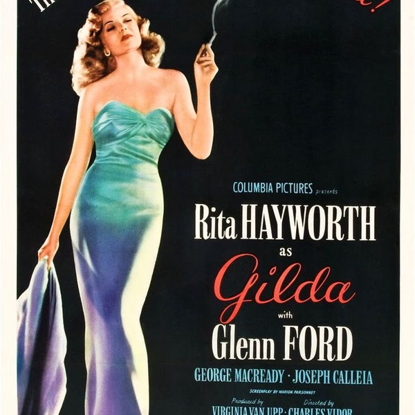 Reproduced A4 Size Cinema Poster Of The 1946 Film Gilda. (Rita Hayworth and Glenn Ford).