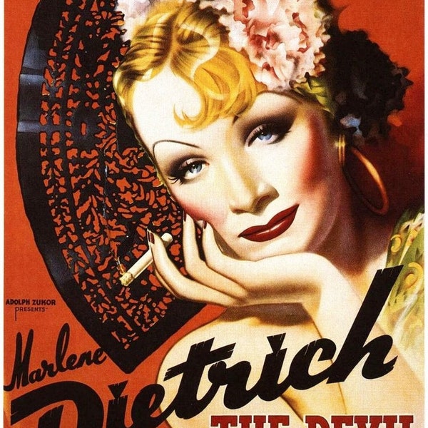 Kopie des Musical Comedy Romance Film Posters "Der Teufel ist eine Frau". Mit Marlene Dietrich, Lionel Atwill. Ein A4 Größe Poster