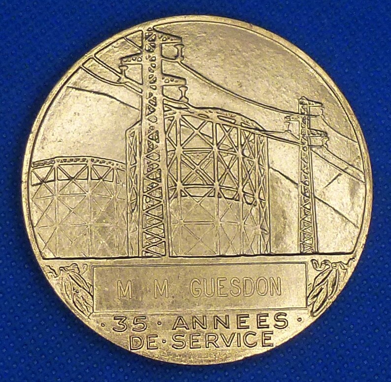 Awarded For 35 Years Long Service. Large Bronze French Art Medal by Medalist H.Dropsy. Naked Male With Fire