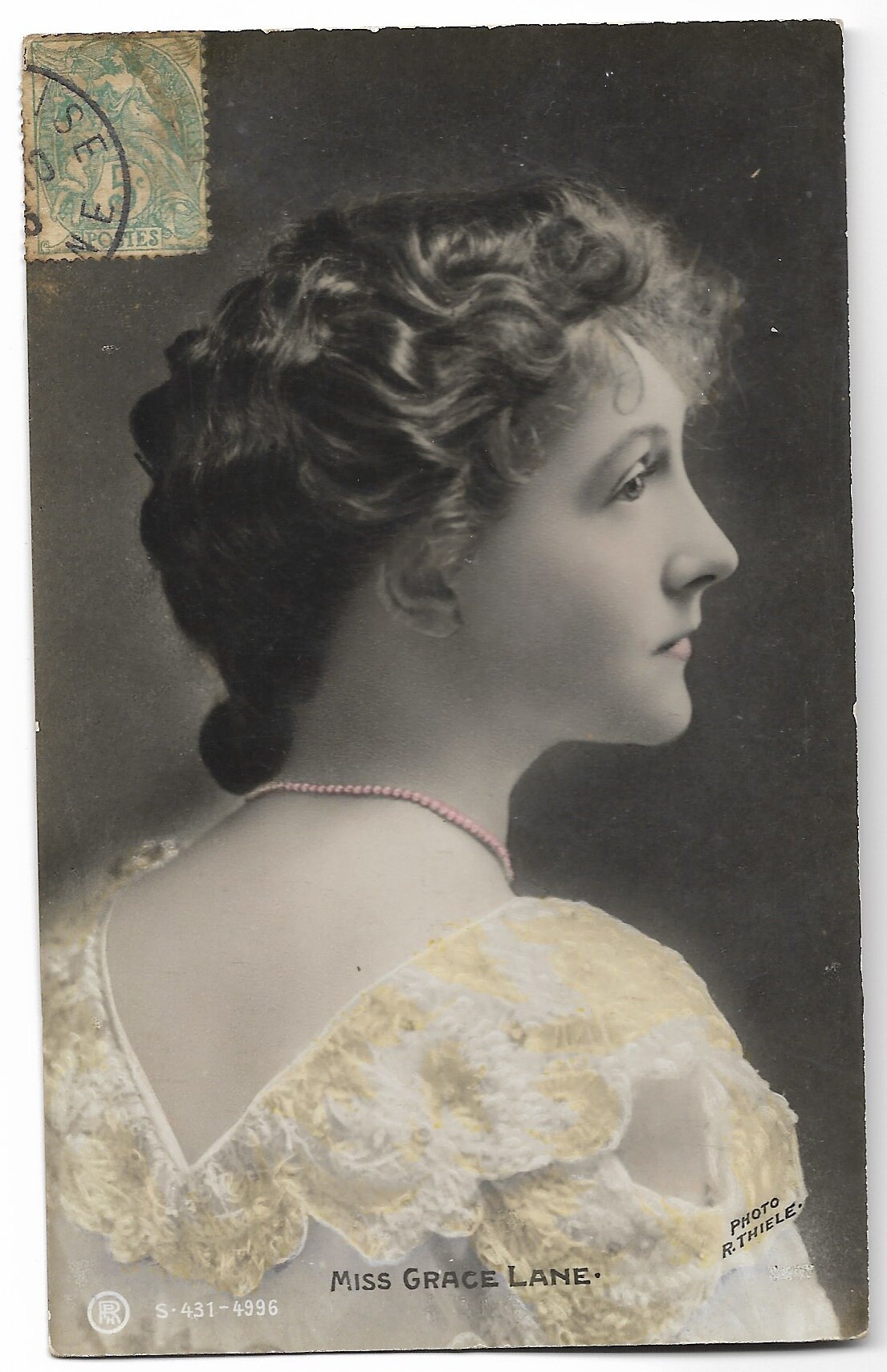 Image of 1900S Period Postcard Black & White Photograph Of British Satage & Silent Film Actress Miss Grace Lane