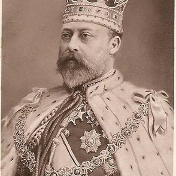 Reproduced Sepia Tinted Photograph of King Edward VII. A Posed Photo of the King in Coronation Attire Circa 1901.