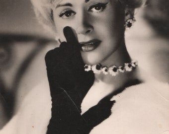 1940s Period Postcard Black & White Photograph of Blonde French International Film Star Martine Carol