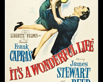 Copy of 1946 Film Poster "It's A Wonderful Life".  Starring James Stewart and Donna Reed.  An A4 Size Poster