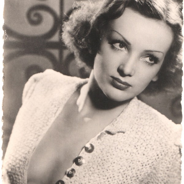 1940s Period Postcard Black & White Photograph of Glamorous French Film Star Mireille Balin