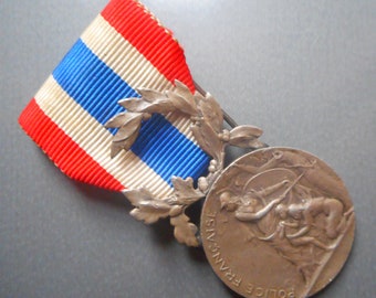 Named & Dated 1948 French Police 20 Years Long Service Medal in Silver. Police Francaise Type. Excellent Condition.