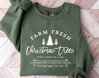 Bauernhof Frische Weihnachtsbäume Shirt | Weihnachten Sweatshirt - Weihnachtshemd - Feiertagshemd - Frauen-Weihnachtshemd - Weihnachtshemden