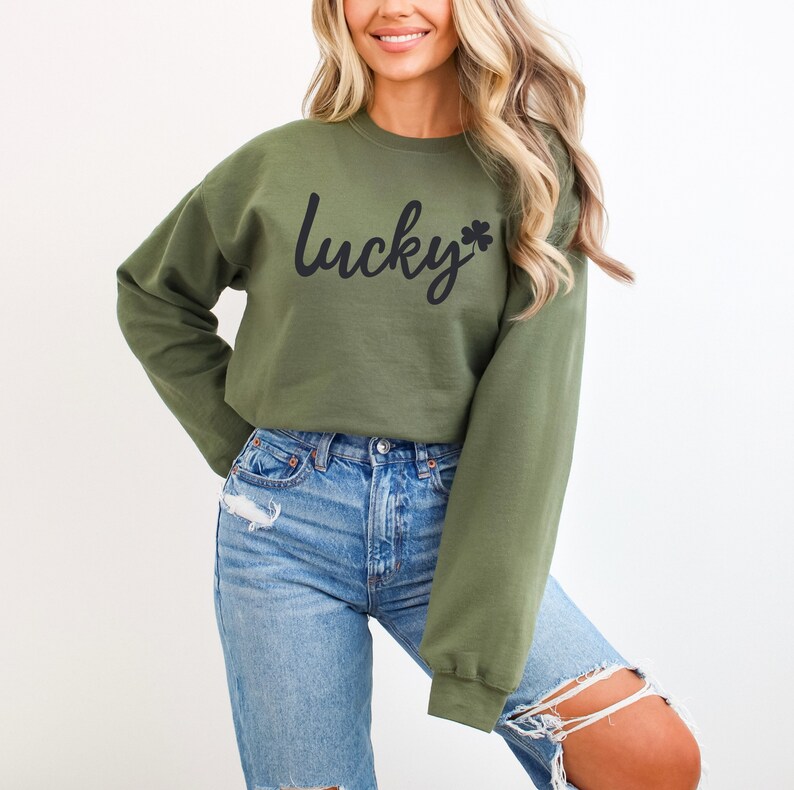 Lucky Sweatshirt St. Patty's Shirt, St. Patrick's Day Sweatshirt, St. Patrick's Day Shirt, Irish Shirt, Drinking Shirt, Green Shirt, Lucky Military Green