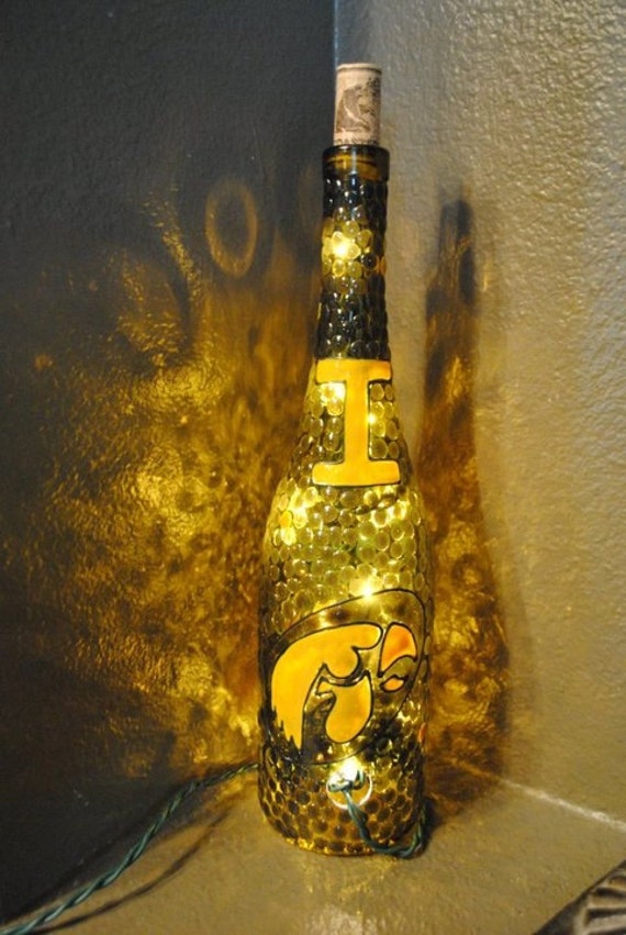 Iowa Hawkeye Lighted Wine Bottle Etsy