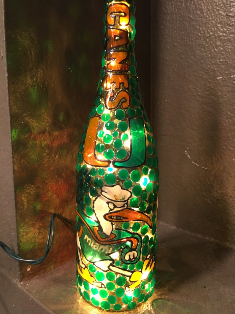 Miami Hurricanes Decorative Lighted Wine Bottle Etsy
