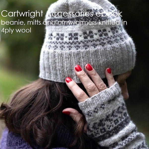 Knitting Pattern PDF for - Cartwright accessories - 4ply fair-isle beanie, arm-warmers and mitts