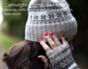 Knitting Pattern PDF for - Cartwright accessories - 4ply fair-isle beanie, arm-warmers and mitts