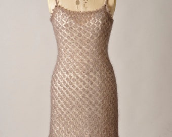 Knitting Pattern for - 'Butterfly', a pretty, lace-knit, beaded strappy dress, knitted in fine mohair