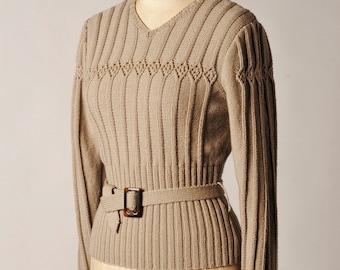 Knitting Pattern PDF for - 'Virginia' a handknitted  fitted ribbed and cabled women's sweater using 4ply wool