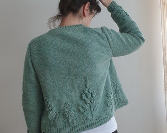 Knitting Pattern for - Ennerdale cardigan, a unique garment with an unusual 'flowers' texture of raised stitches