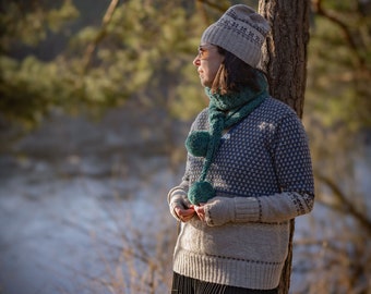 Knitting Pattern for - Cartwright 2022, a classic wearable sweater with an interesting mix of fair-isle and tweed stitches